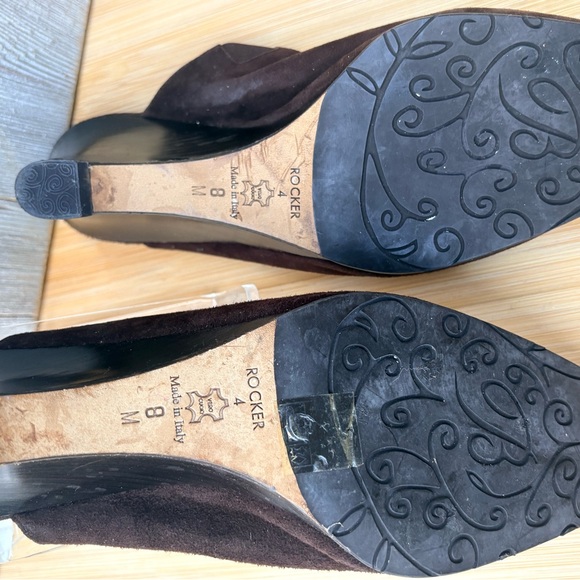 Brighton Rocker 4 Suede Mule Heels Brown Made in Italy Size 8M Zip Detail - Picture 4 of 6
